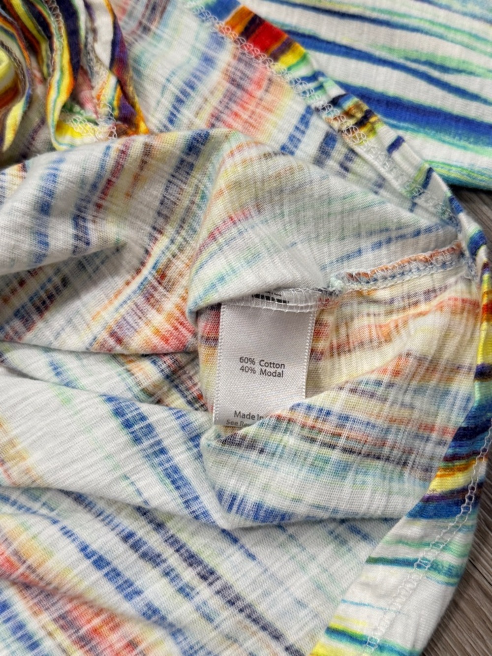 Coral Bay Women’s Multicolor Striped V-Neck Tie 3/4 Length Sleeve Top Size PM - Picture 8 of 8